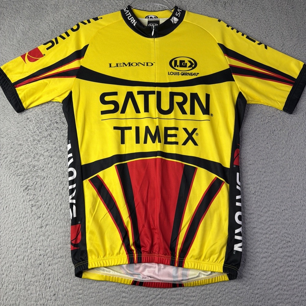 Vintage Louis Garneau Saturn Cycling Jersey Mens Large Yellow Lemond Timex USA
